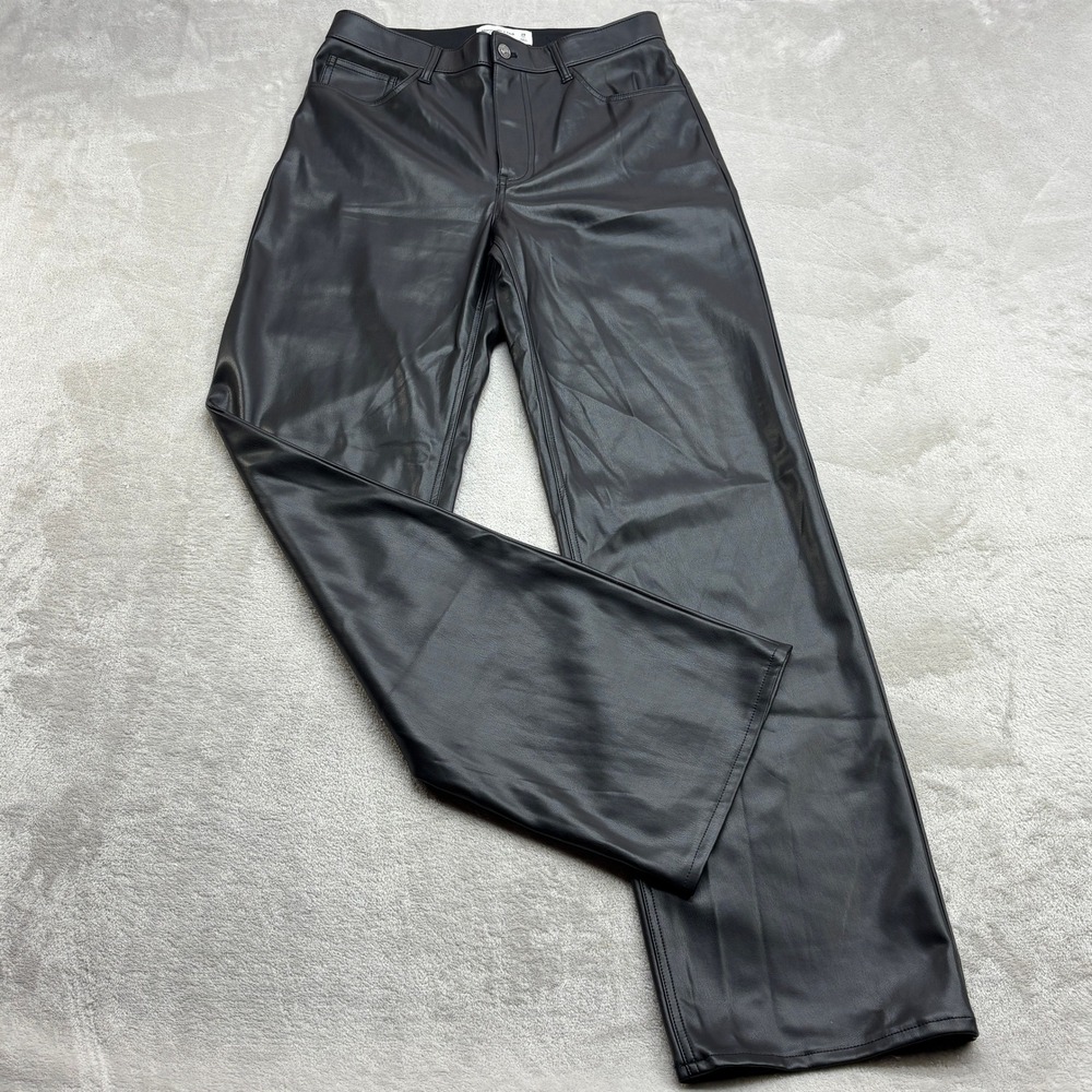 Abercrombie & Fitch 90s Relaxed HR Faux Leather Pants Womens 29 Long Black Edgy